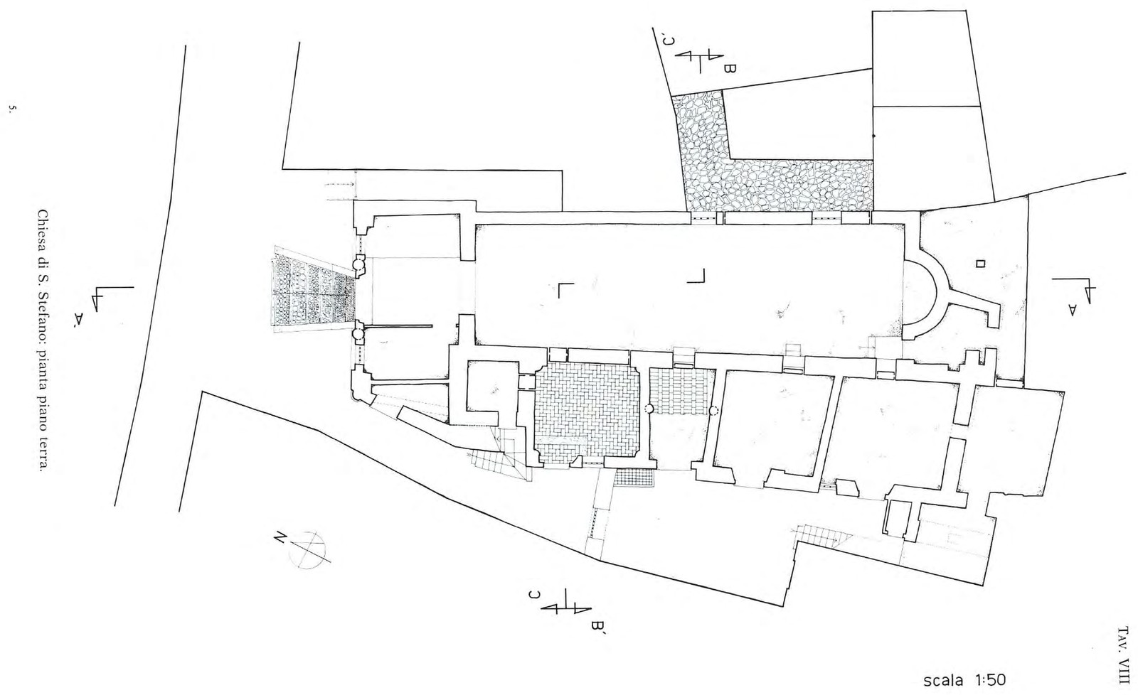 Pianta della chiesa di Santo Stefano ai Ferri, disegno di Petrocchi 1993